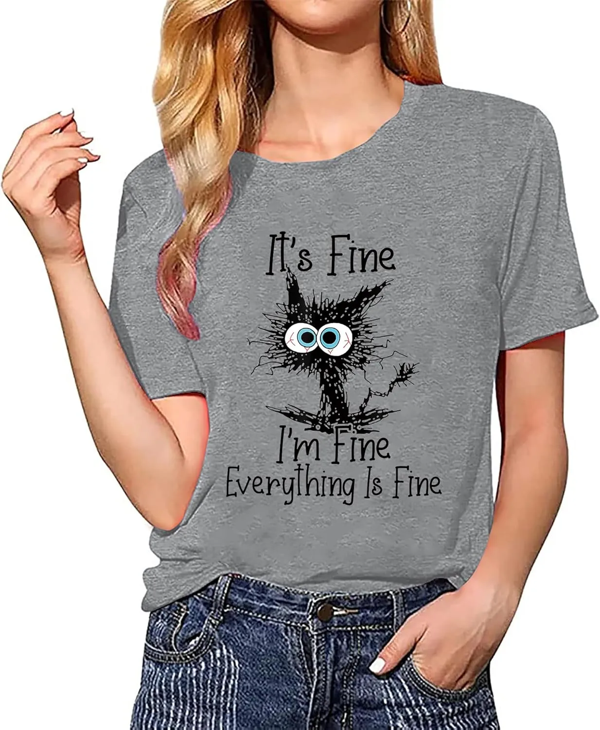 Fine Funny Cat Printed Women's Short Sleeve T-Shirt