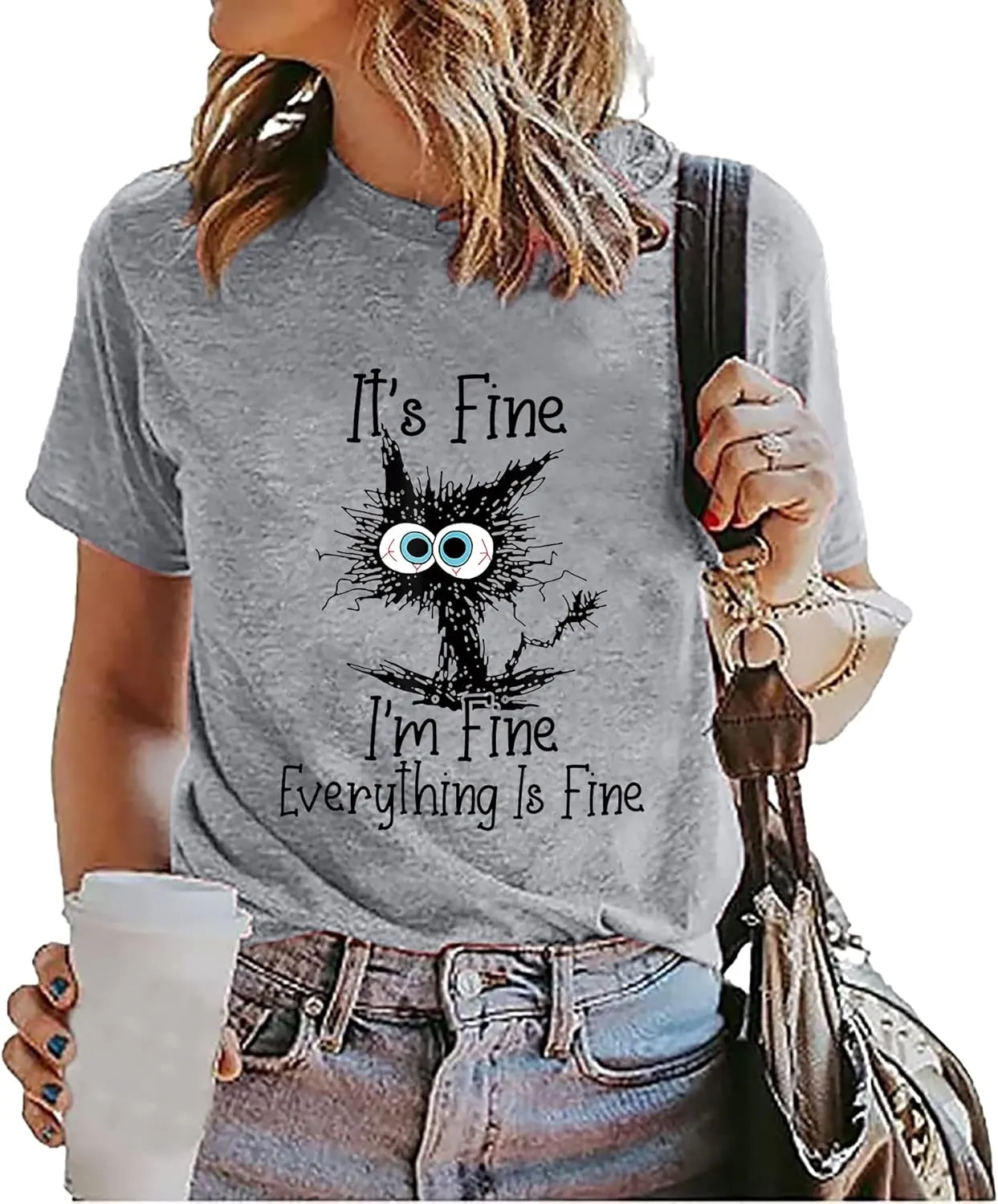 Fine Funny Cat Printed Women's Short Sleeve T-Shirt