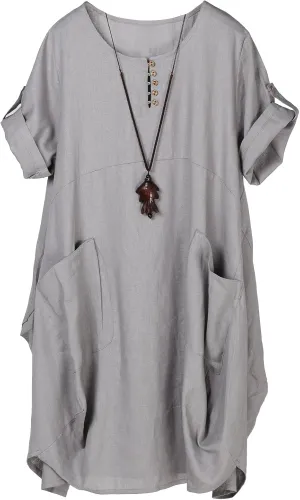 FTCayanz Women's Casual Tunic Dress Short Sleeve Plus Size Midi Dresses with Pockets