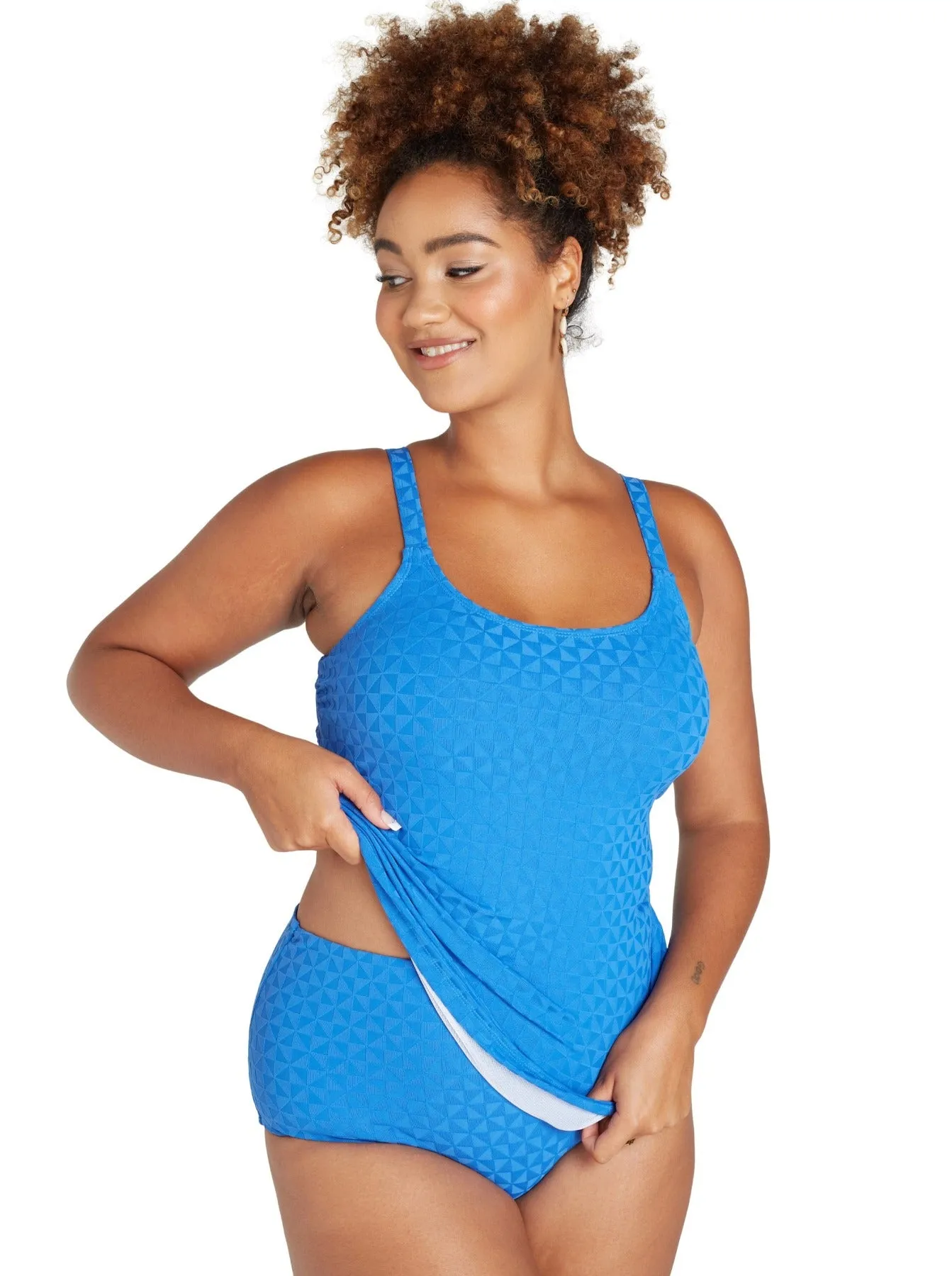 Genevieve Scoop Neck Mastectomy Tankini Top- Aztec Blue