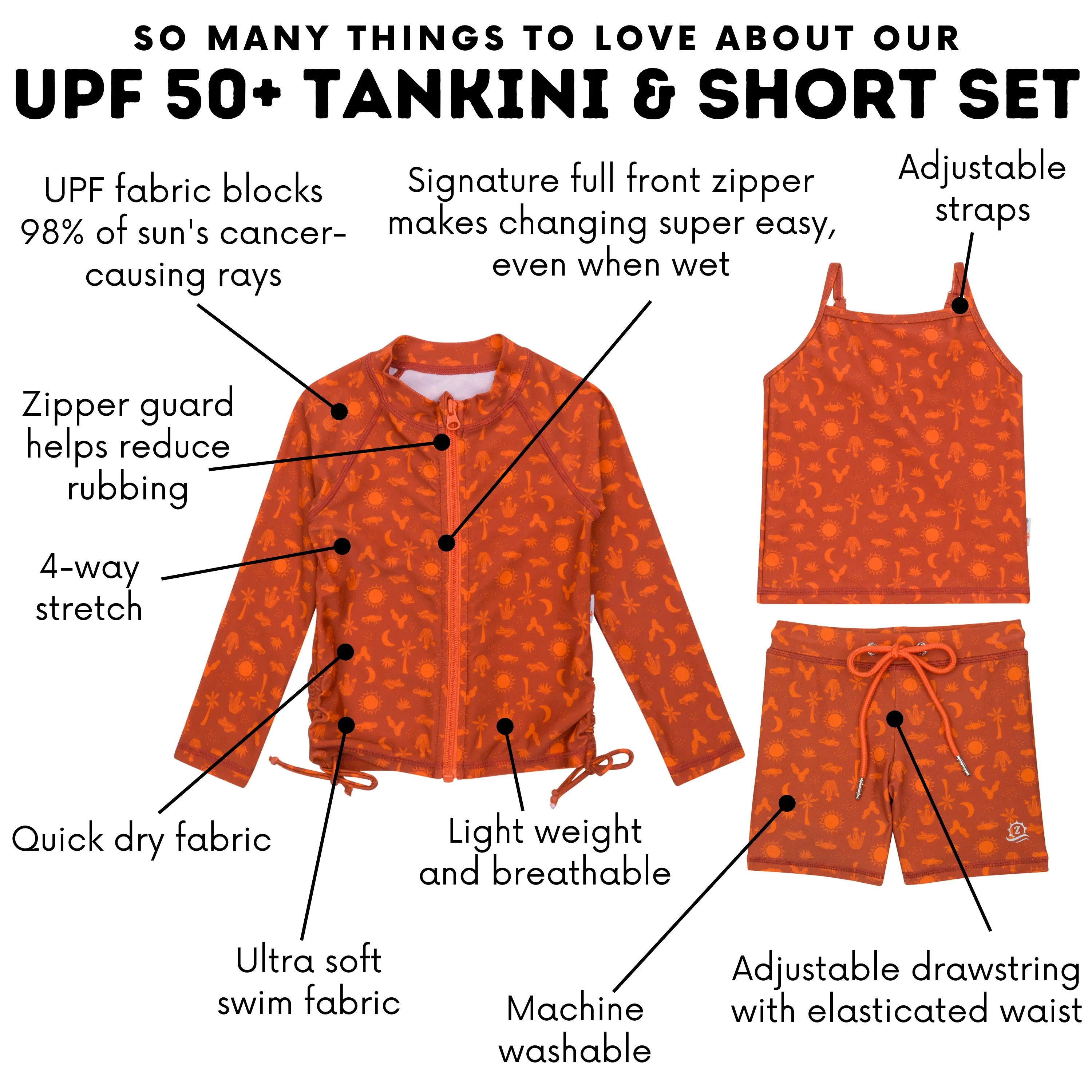 Girls Long Sleeve Rash Guard   Tankini Shorts Set (3 Piece) | "Desert"