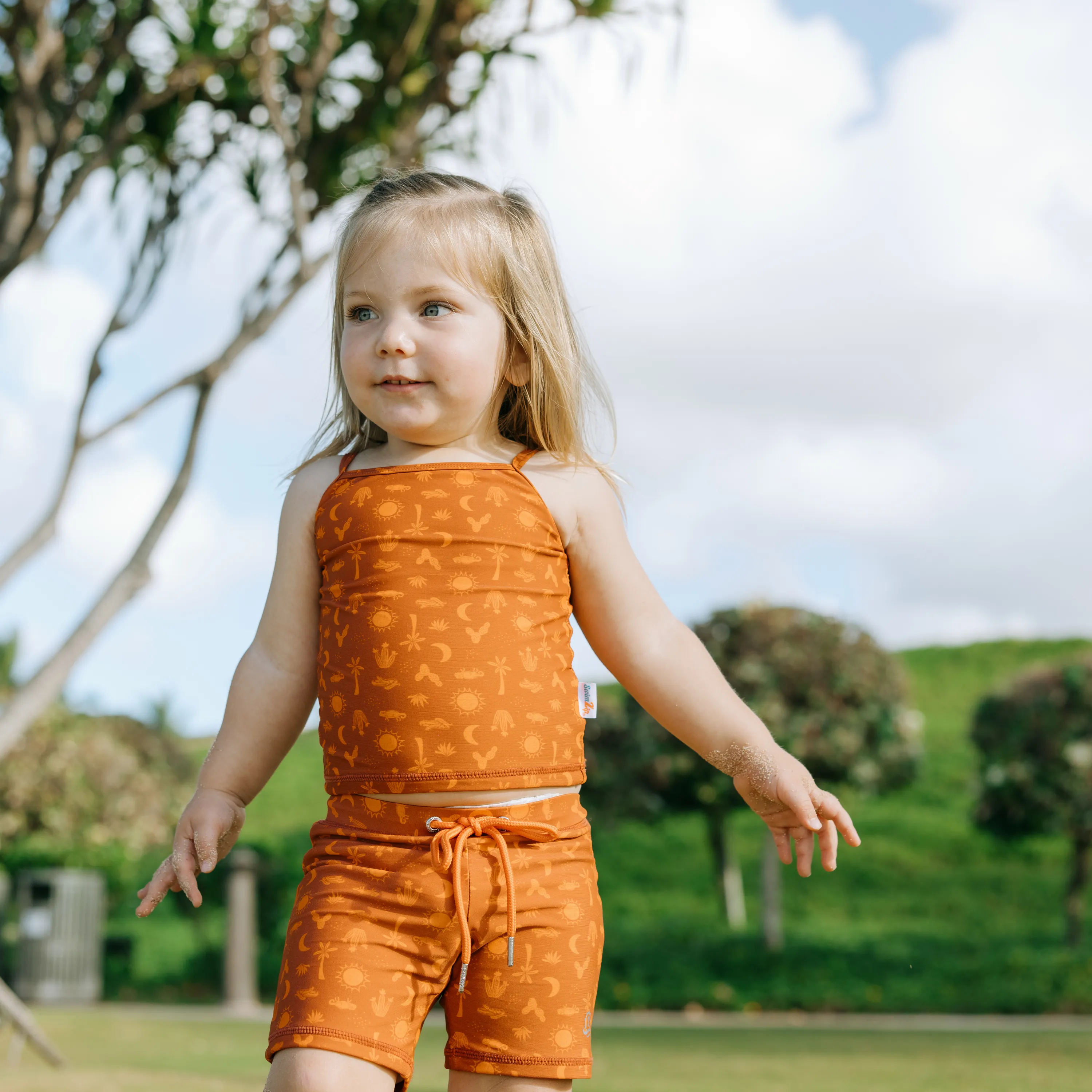 Girls Long Sleeve Rash Guard   Tankini Shorts Set (3 Piece) | "Desert"