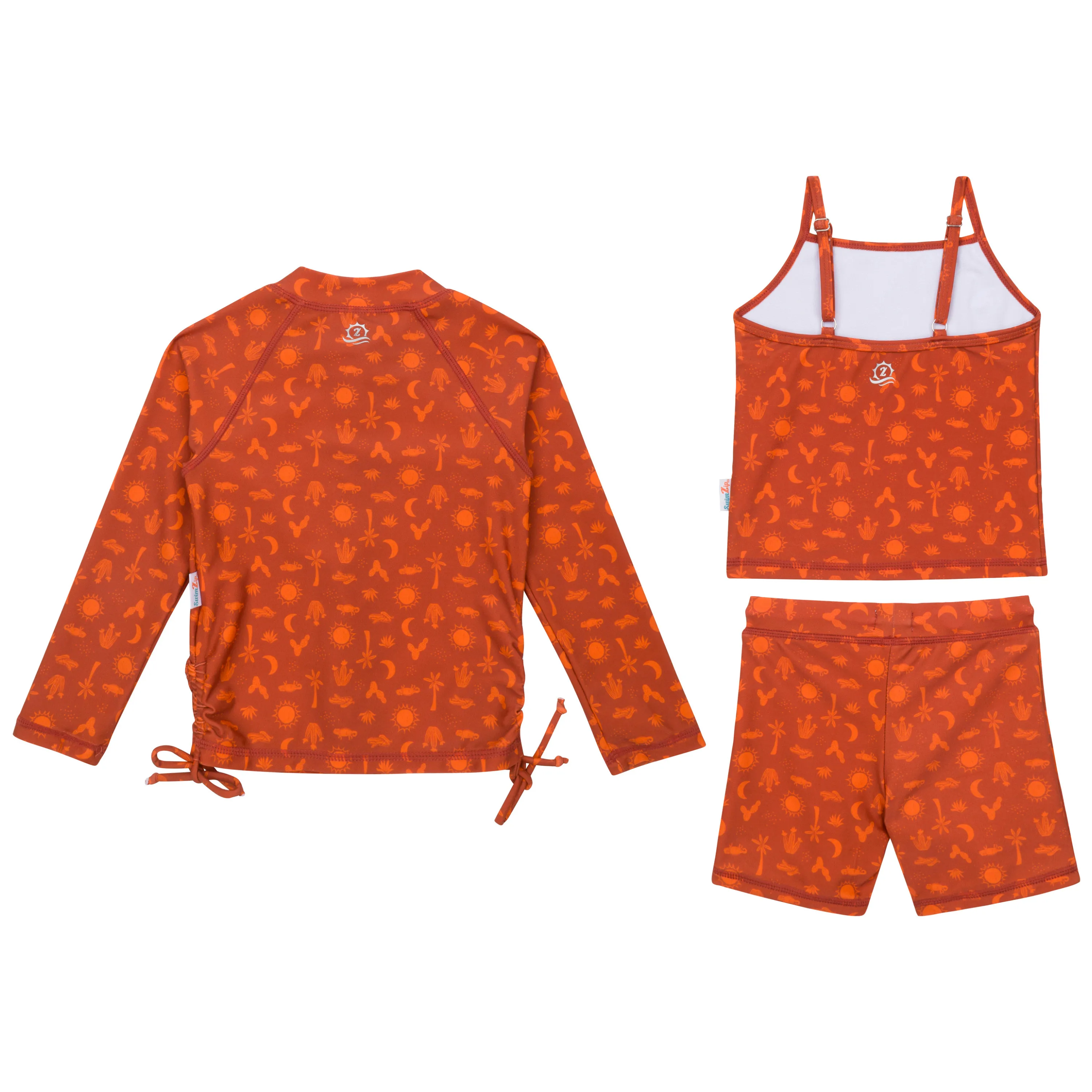 Girls Long Sleeve Rash Guard   Tankini Shorts Set (3 Piece) | "Desert"