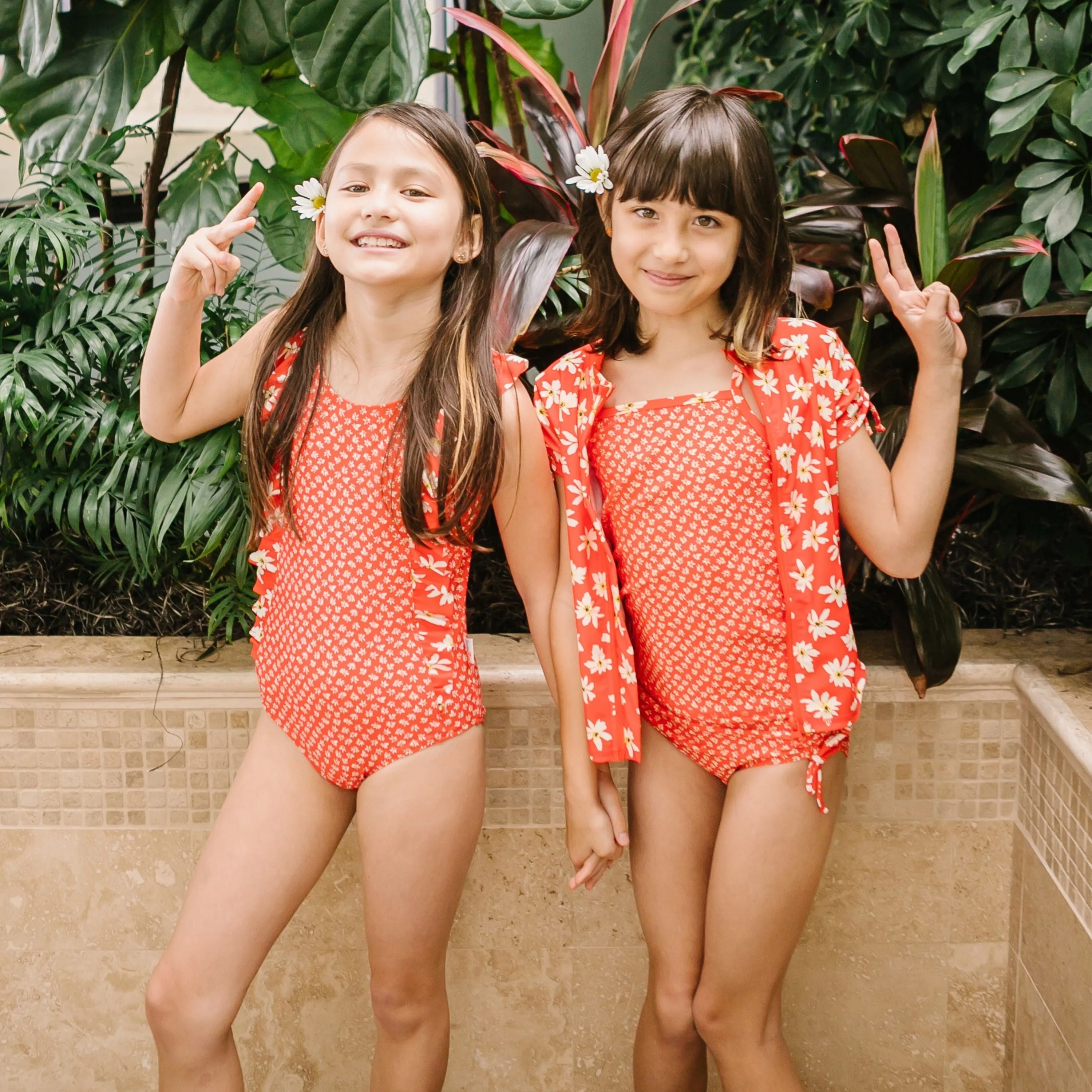 Girls Short Sleeve Rash Guard   Tankini Bikini Set (3 Piece) | "Daisy”