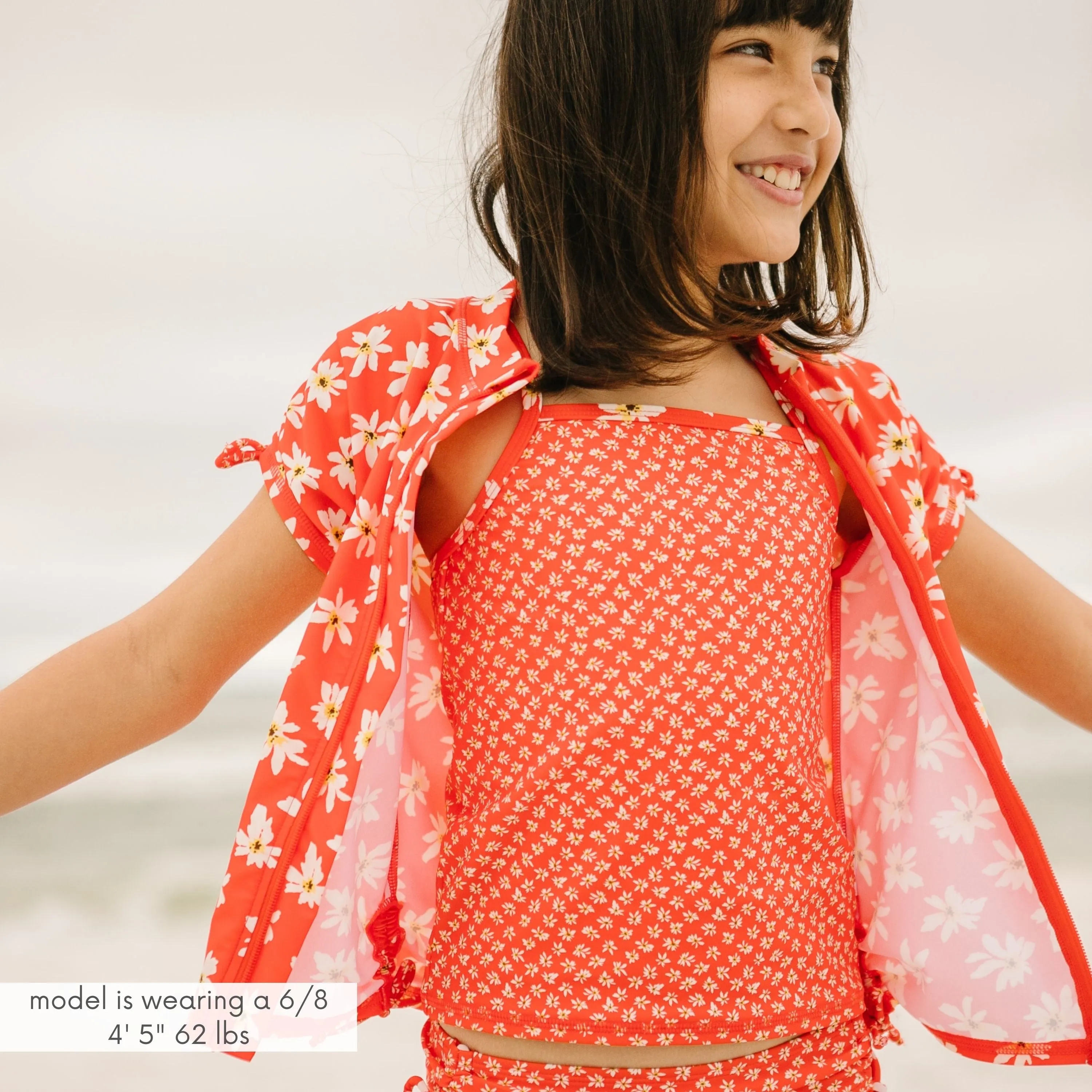Girls Short Sleeve Rash Guard   Tankini Bikini Set (3 Piece) | "Daisy”