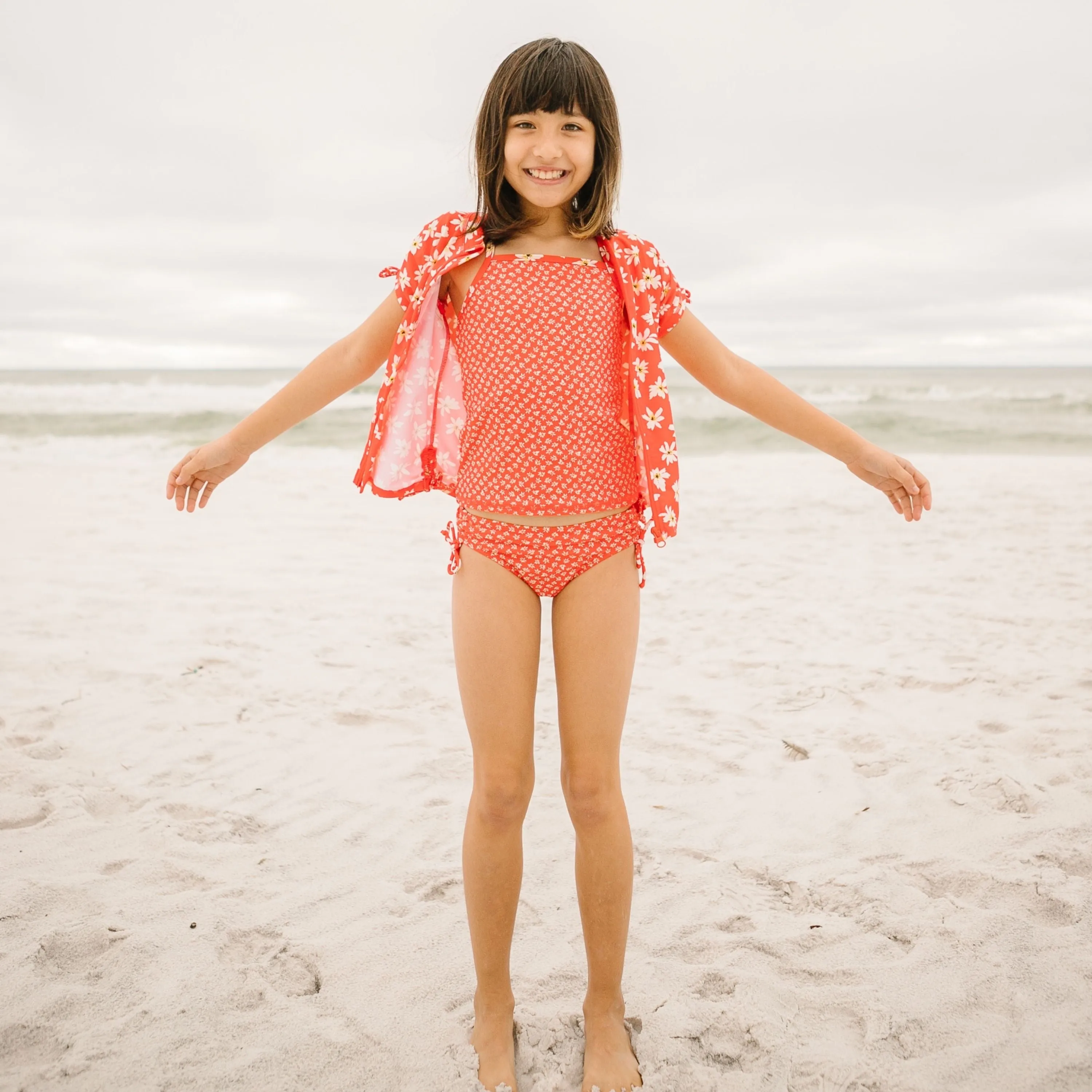 Girls Short Sleeve Rash Guard   Tankini Bikini Set (3 Piece) | "Daisy”