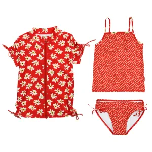 Girls Short Sleeve Rash Guard   Tankini Bikini Set (3 Piece) | "Daisy”