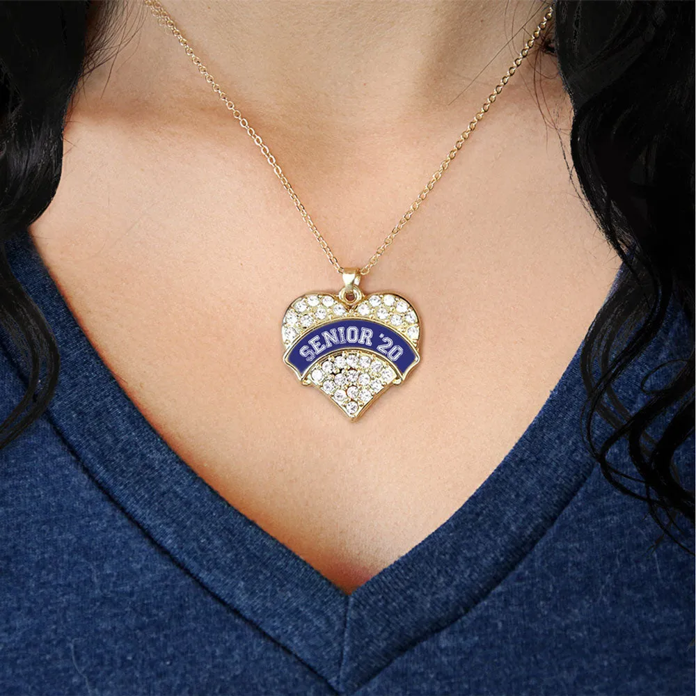 Gold Navy Blue Senior 2020 Pave Heart Charm Classic Necklace