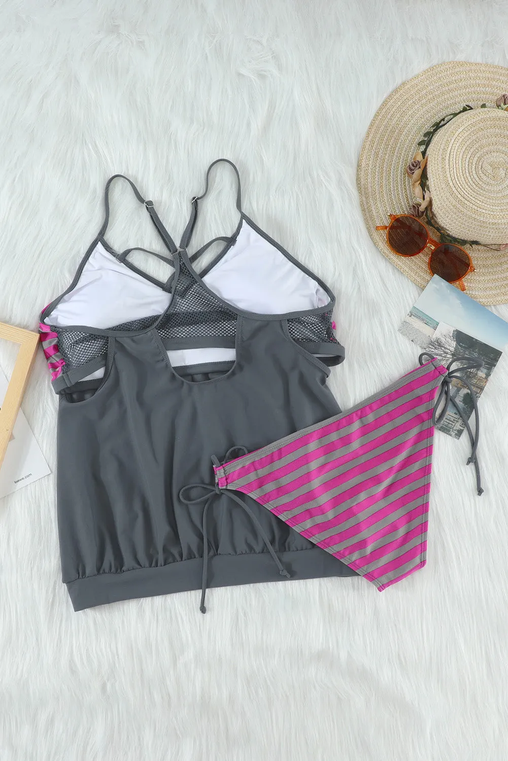 Gray Striped Beach Straps Tankini
