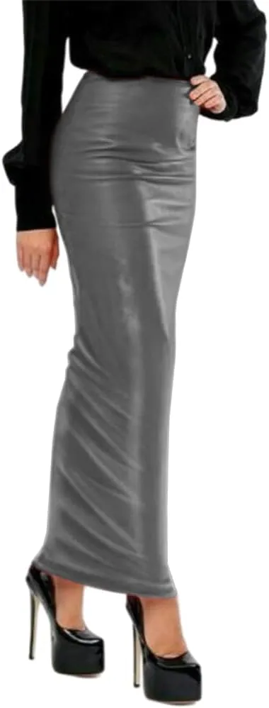 Hobble Skirt High Waist Skinny Long Pencil Skirts Elegant Slim Hip PU Leather Skirt Fashion Solid Color Bodycon Skirt Custom