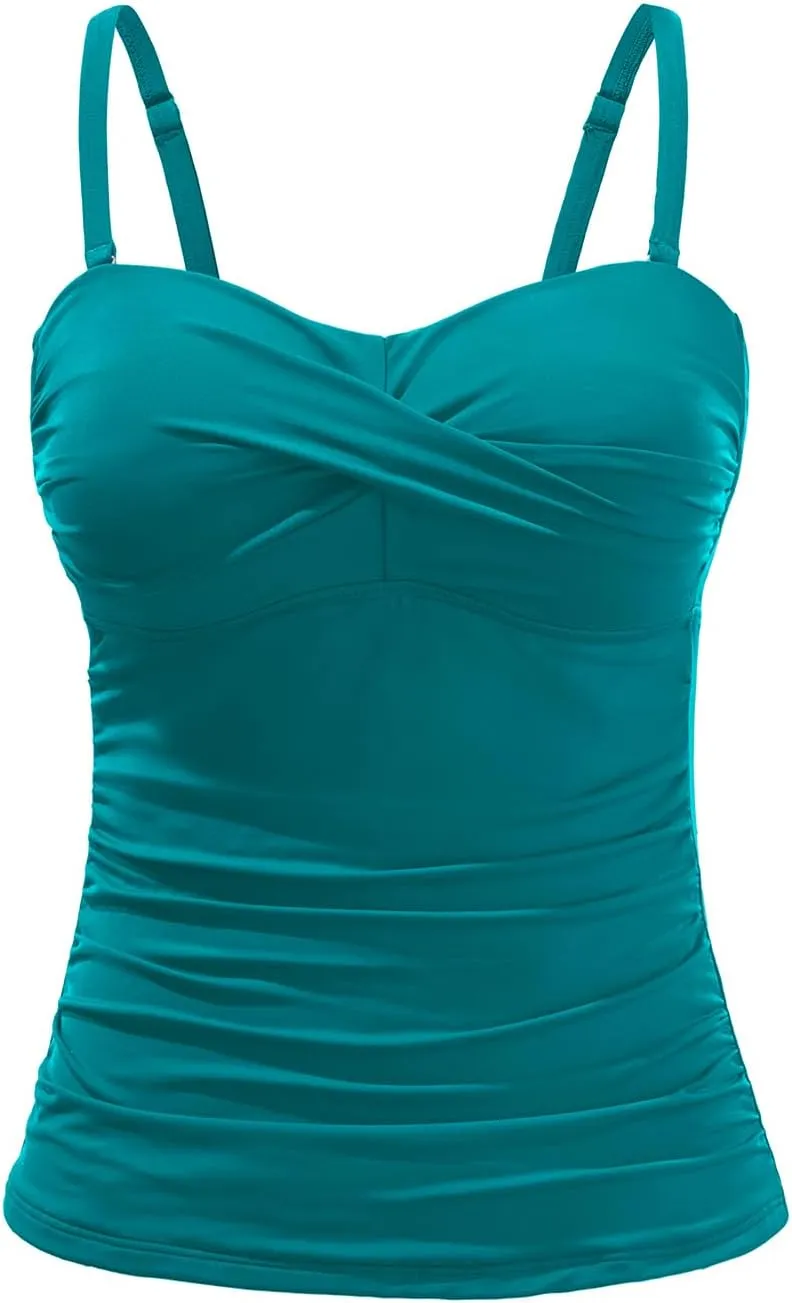 Holipick Tankini Top for Women Twist Front Bandeau Swimsuit Tummy Control Bathing Suit Top Only No Bottom