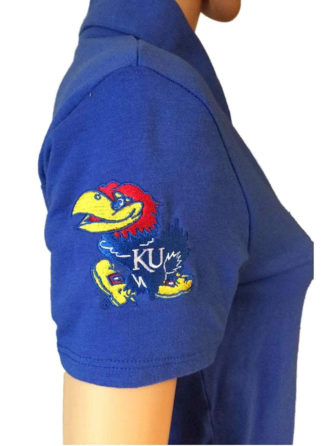 Kansas Jayhawks Meesh & Mia Women Blue 1/2 Buttoned Frill Polo Shirt