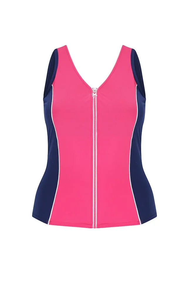 Luxe Sport Chlorine Resistant Zip Front Tankini Top