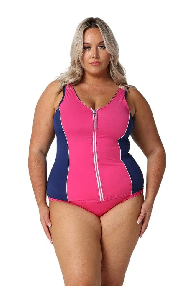 Luxe Sport Chlorine Resistant Zip Front Tankini Top