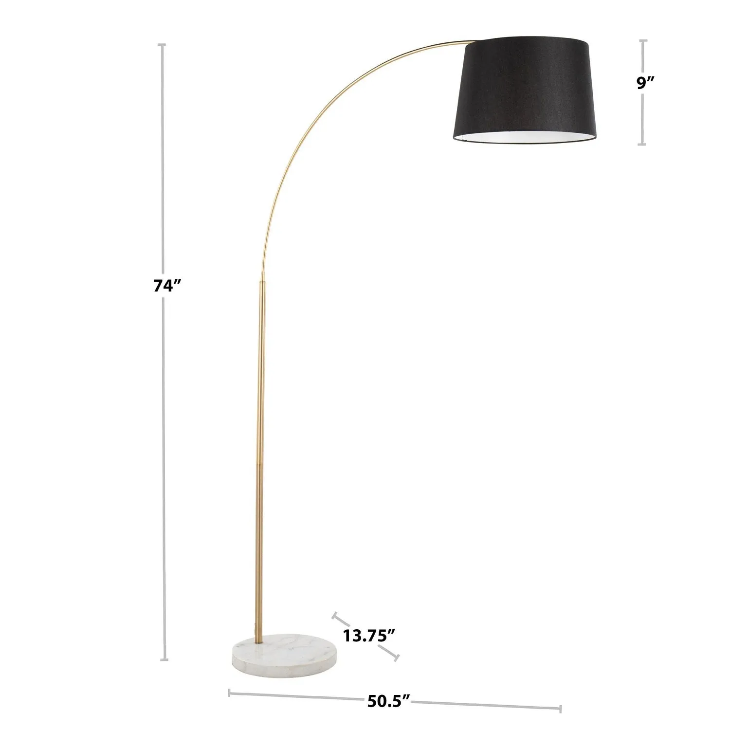 March Contemporary Floor Lamp in White Marble and Antique Brass Metal with Grey Linen Shade by LumiSource