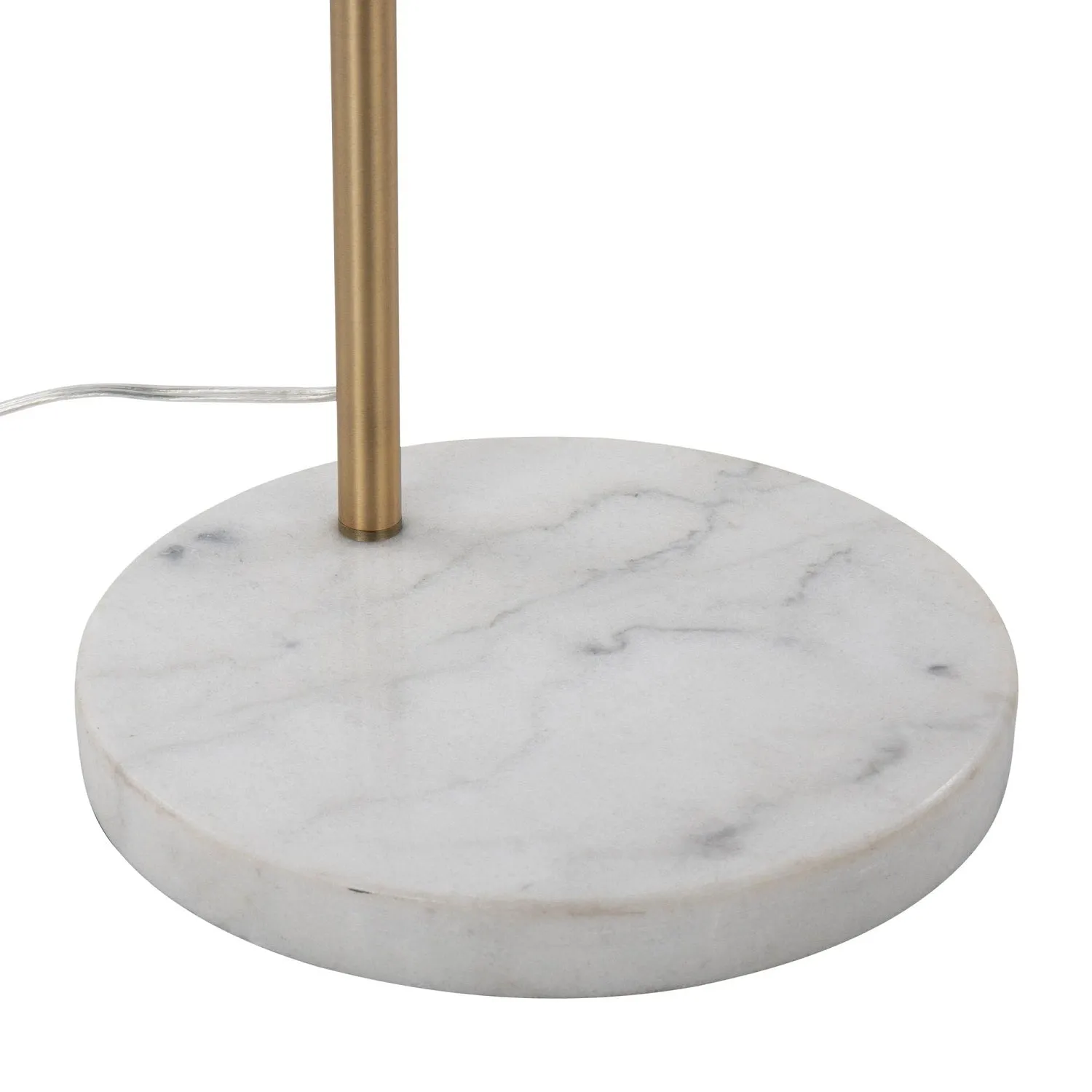 March Contemporary Floor Lamp in White Marble and Antique Brass Metal with Grey Linen Shade by LumiSource
