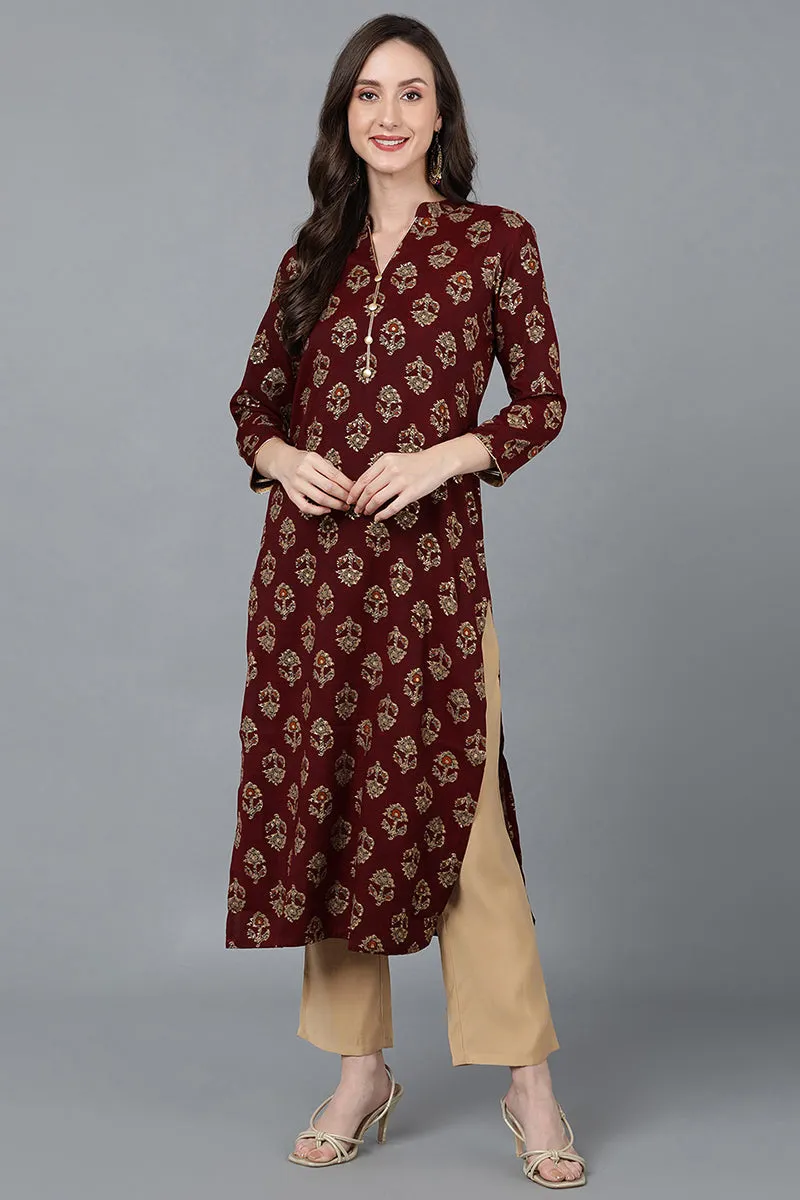 Maroon Silk Blend Straight Kurtas
