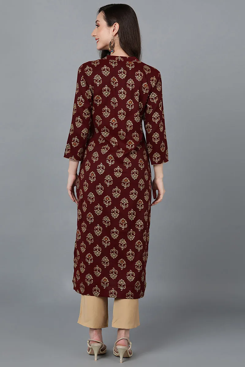 Maroon Silk Blend Straight Kurtas
