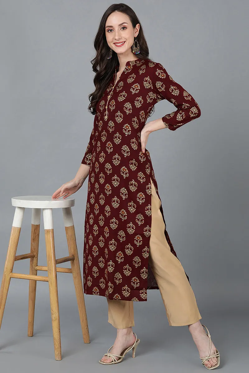 Maroon Silk Blend Straight Kurtas