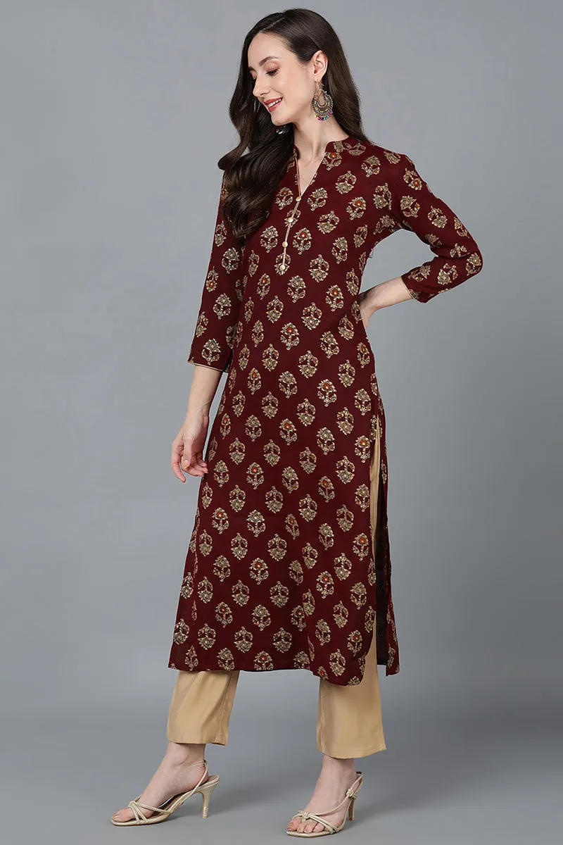 Maroon Silk Blend Straight Kurtas