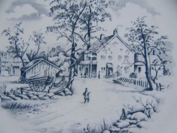 Meakin "Home In The Country" Slate Gray English Transferware Plate Charming Farmstead Pastoral Scene - Cottage in the Country -