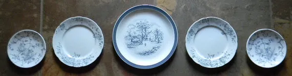 Meakin "Home In The Country" Slate Gray English Transferware Plate Charming Farmstead Pastoral Scene - Cottage in the Country -