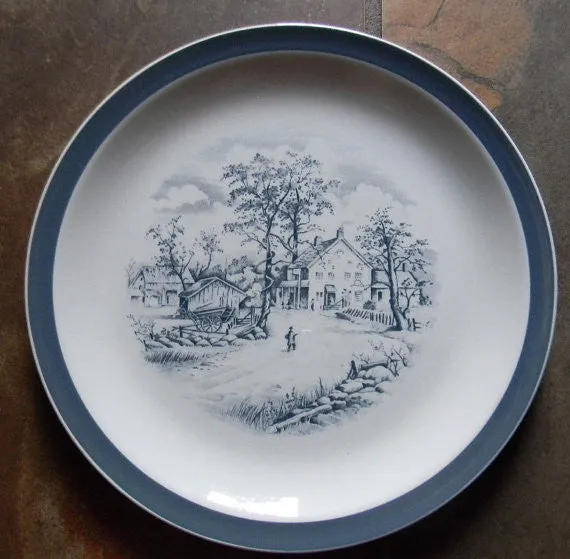 Meakin "Home In The Country" Slate Gray English Transferware Plate Charming Farmstead Pastoral Scene - Cottage in the Country -