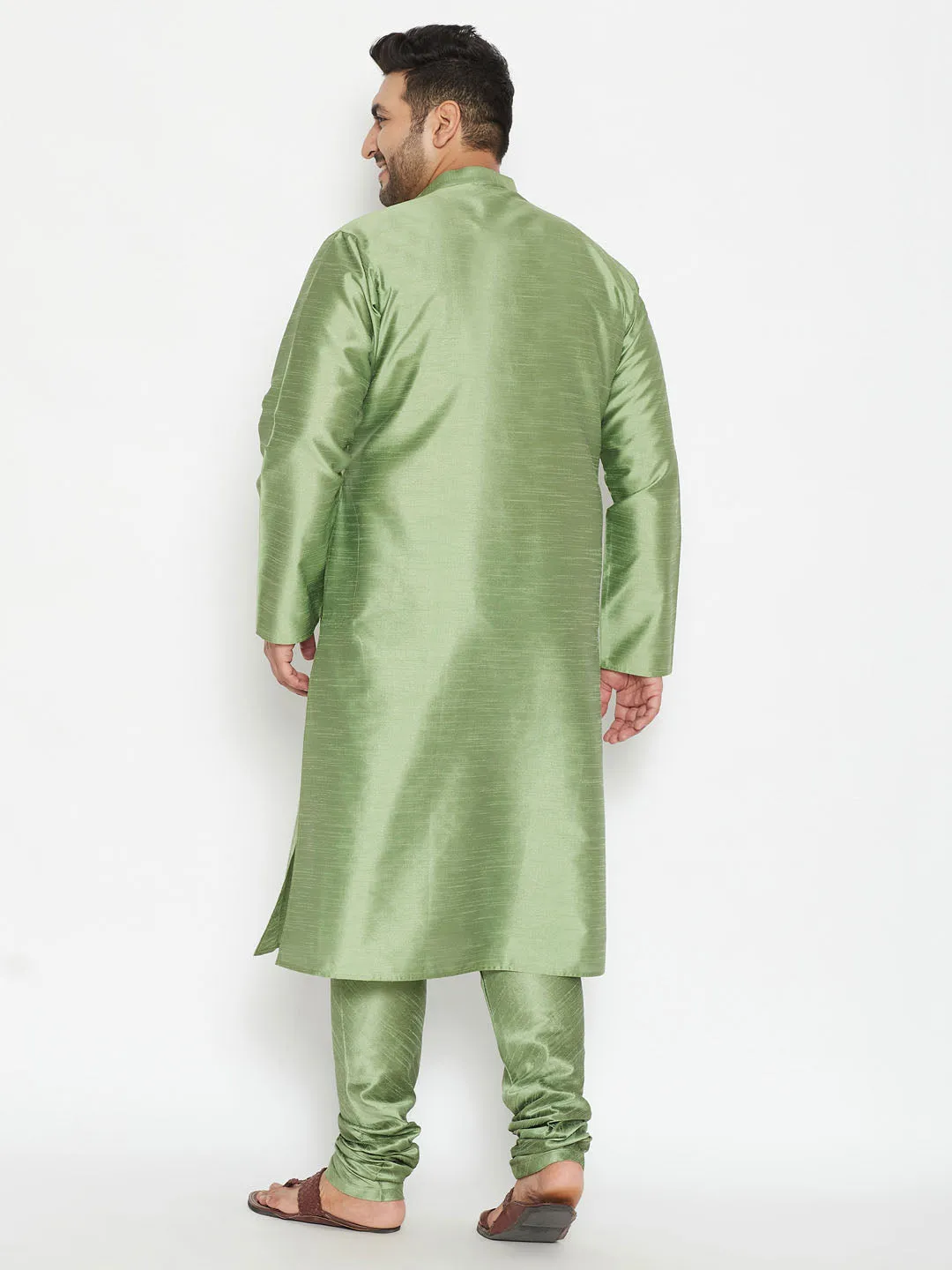 Men's Plus Mint Green Silk Blend Kurta Pyjama Set - Vastramay