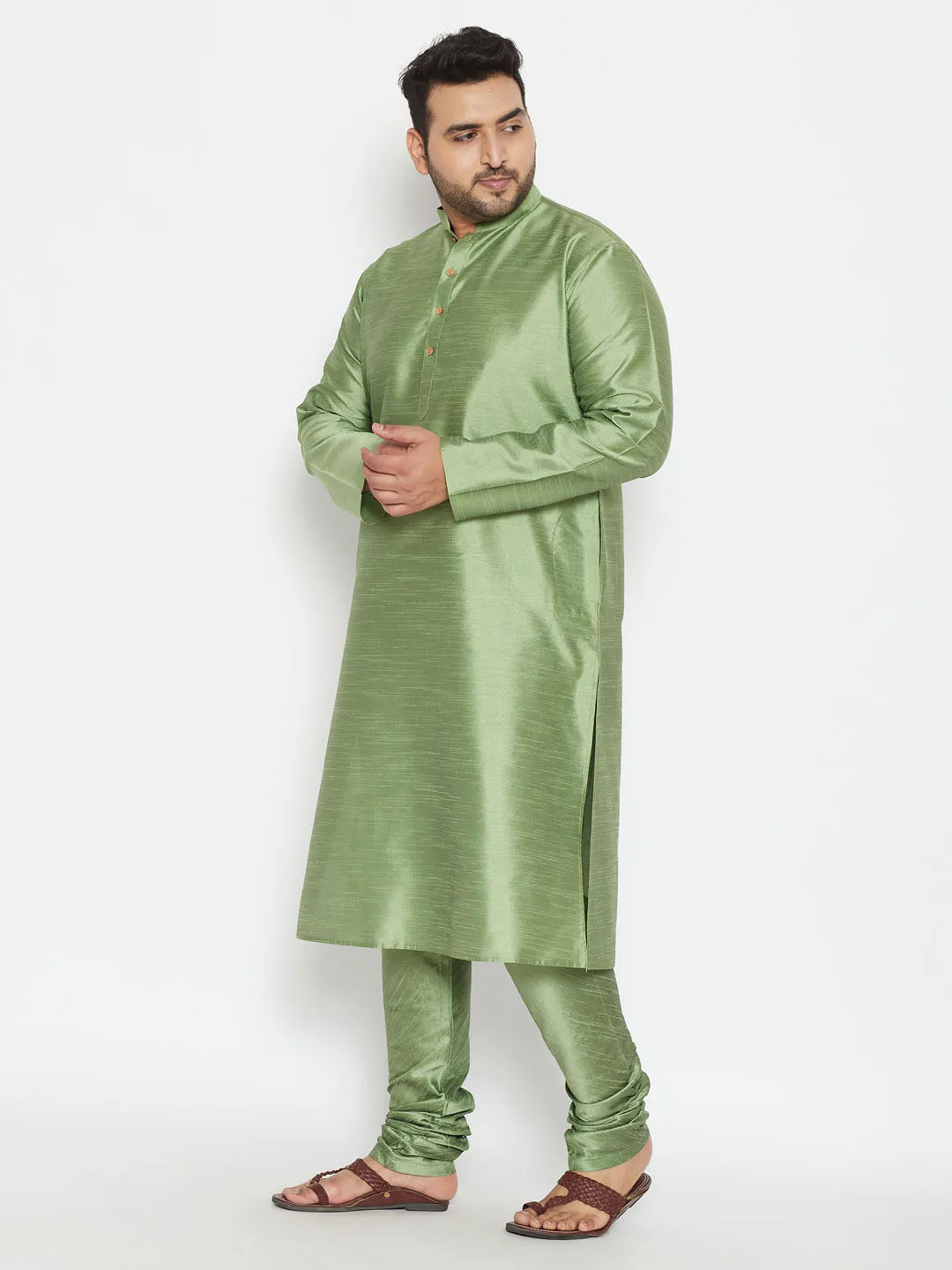 Men's Plus Mint Green Silk Blend Kurta Pyjama Set - Vastramay