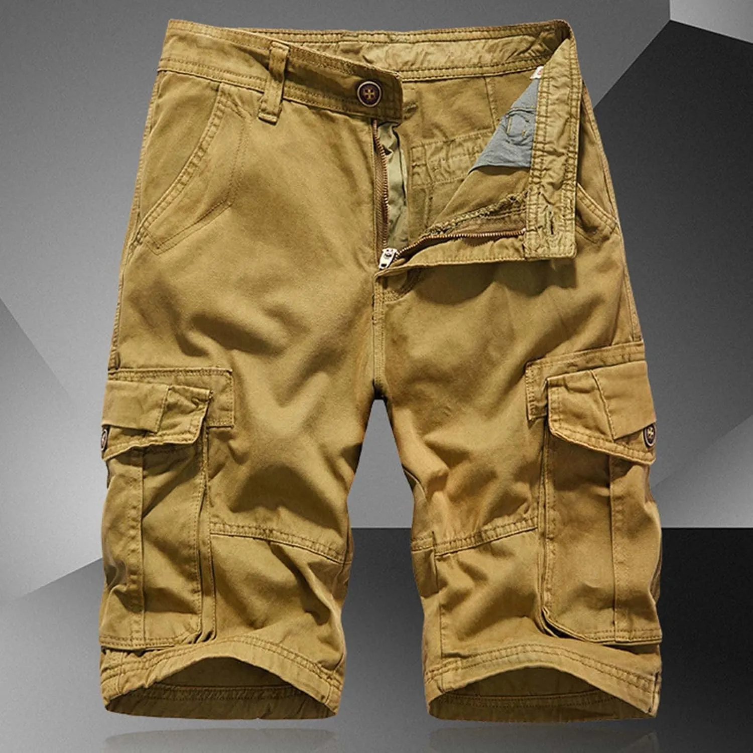 Men's Shorts Summer Casual Cotton Sports Cargo Shorts with Multi-Pocket Hiking Summer Linen Multicolor Relaxed Split