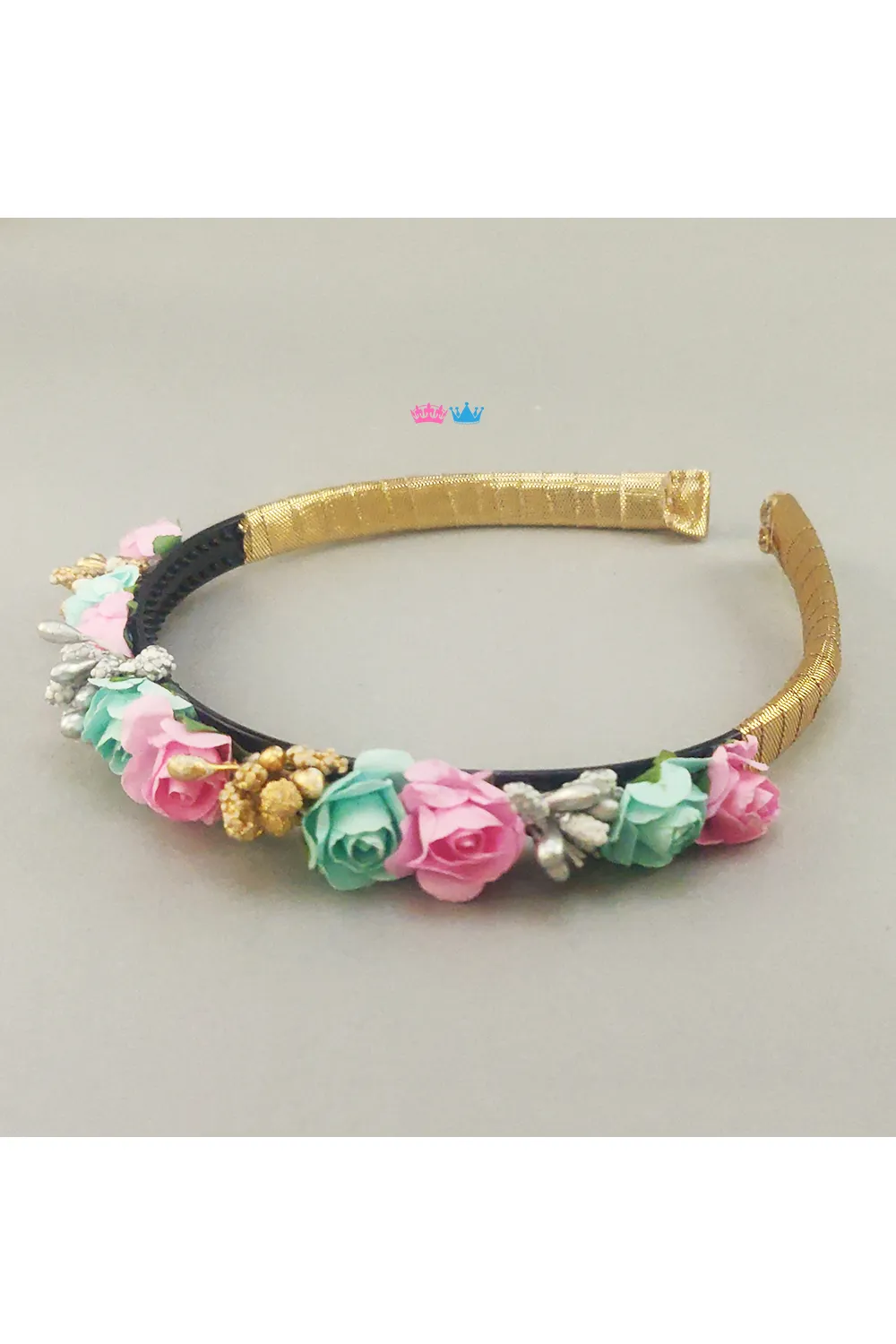 Mint green and pink floral hairband