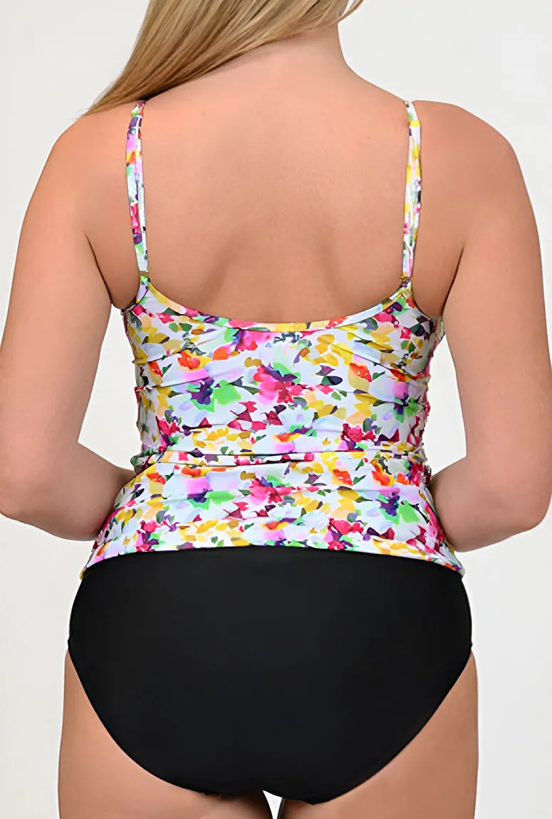 MS-BPTK07 - Wholesale Women's Printed & Solid Black Twist Front Tankini