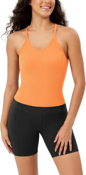 ODODOS Women's Crop Seamless Rib-Knit Camisole Strappy Racerback Cropped Tank Tops