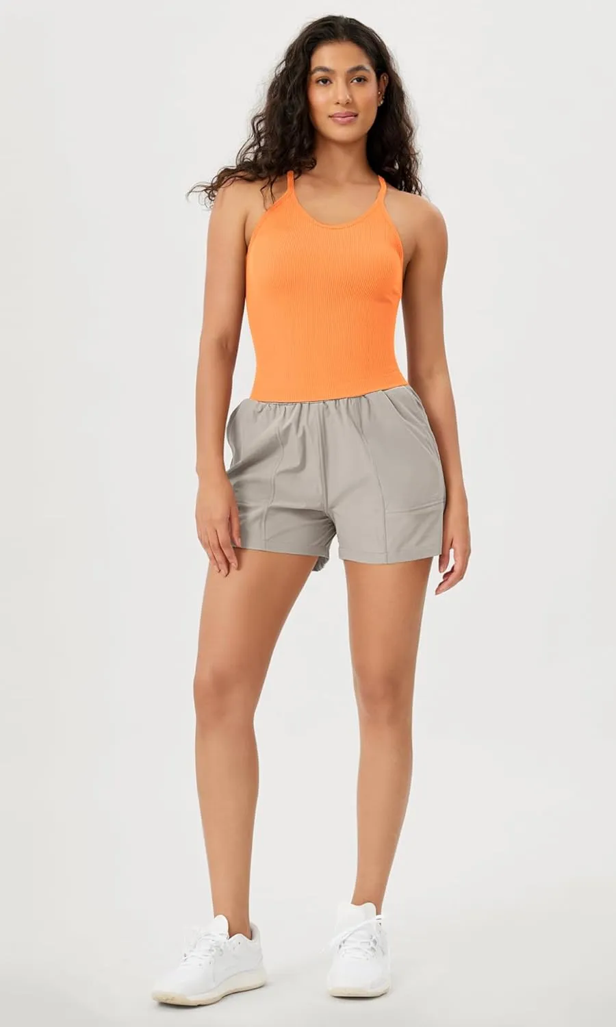 ODODOS Women's Crop Seamless Rib-Knit Camisole Strappy Racerback Cropped Tank Tops
