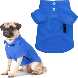 Parisian Pet Dog Polo Shirts - Breathable Cotton Shirt - Solid Blue, Summer Pullover - Button Up Collar Polo for Large Dogs 2XL