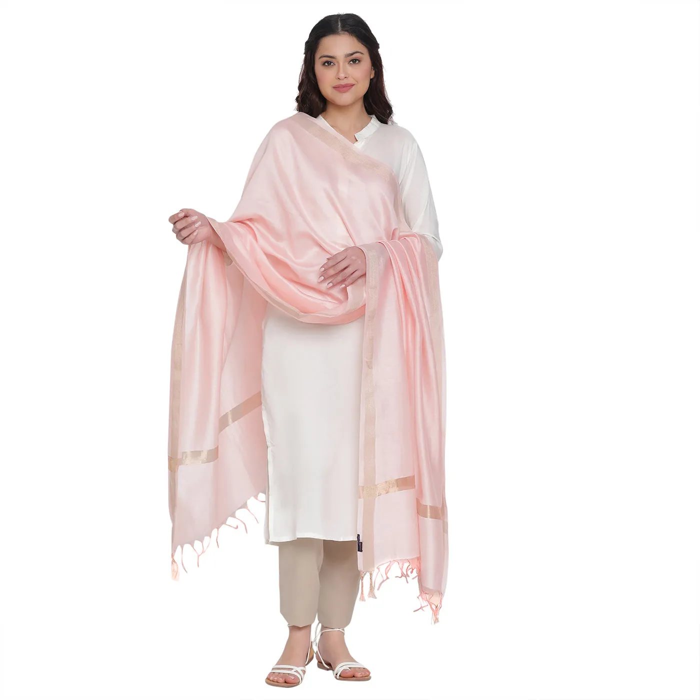 Peach Cotton Silk Dobby Dupatta