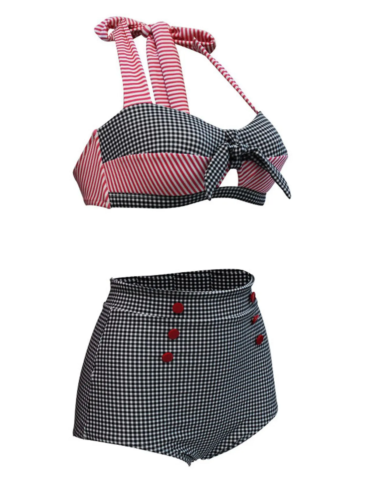 Plaid Stripe Bow Halter Bikini