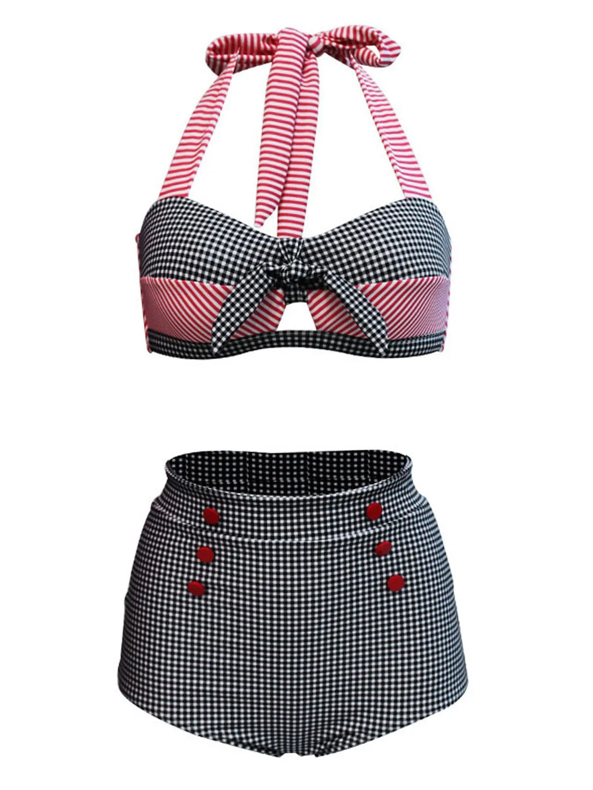 Plaid Stripe Bow Halter Bikini