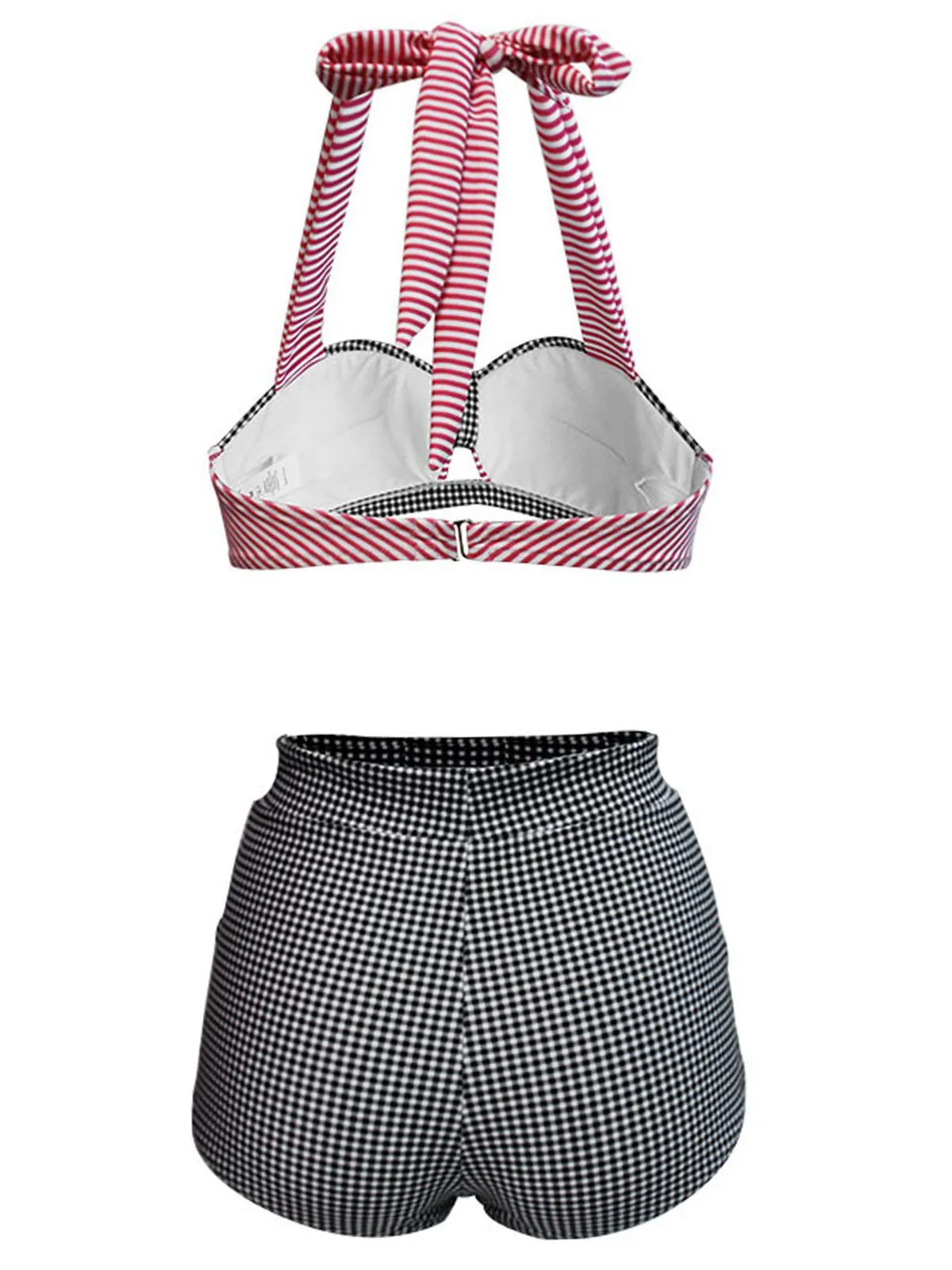 Plaid Stripe Bow Halter Bikini