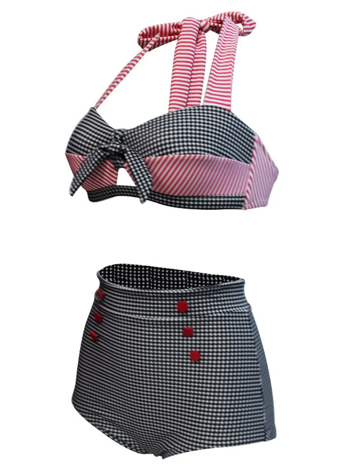 Plaid Stripe Bow Halter Bikini