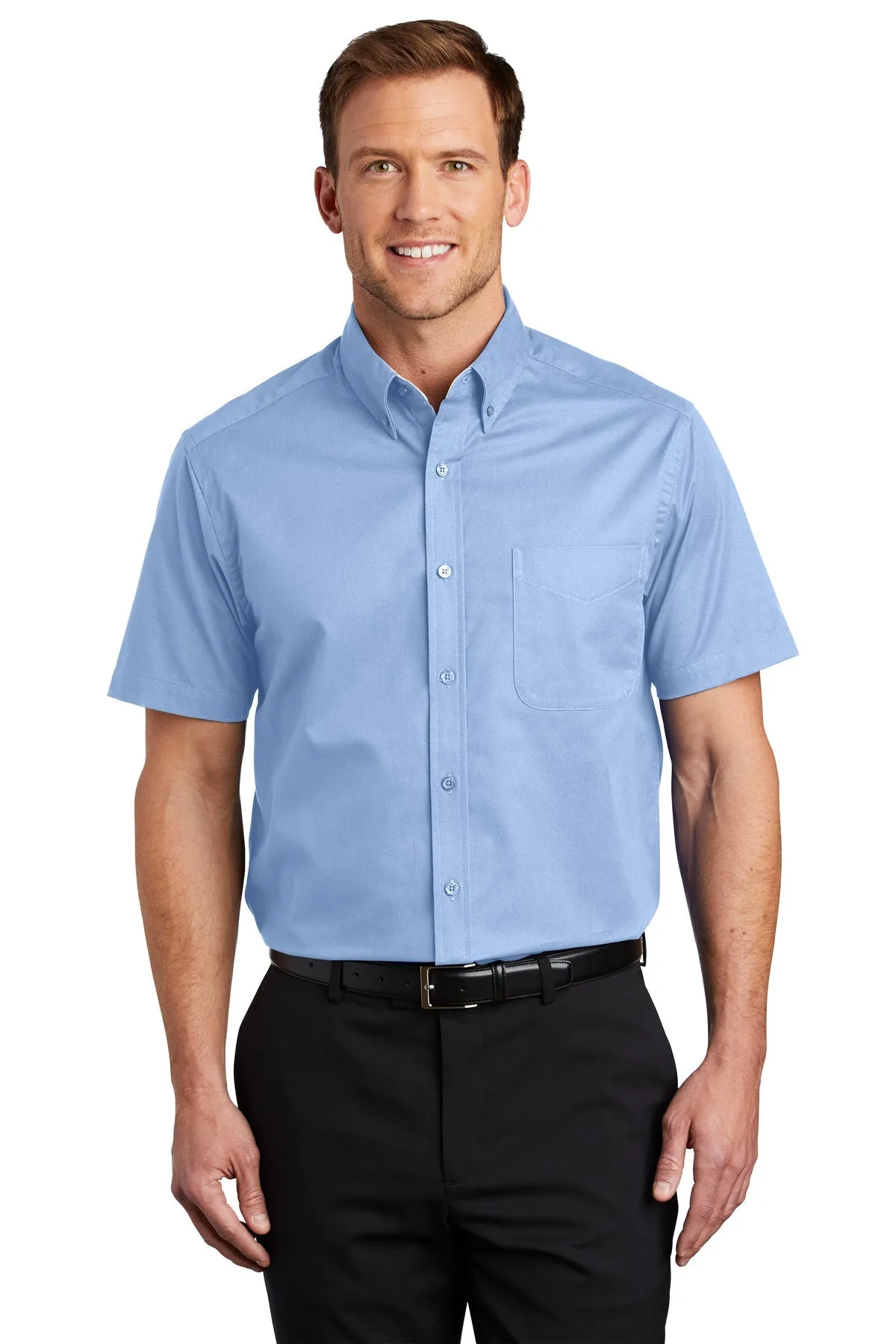 Port Authority Short Sleeve Easy Care Custom Shirts, Light Blue/Light Stone