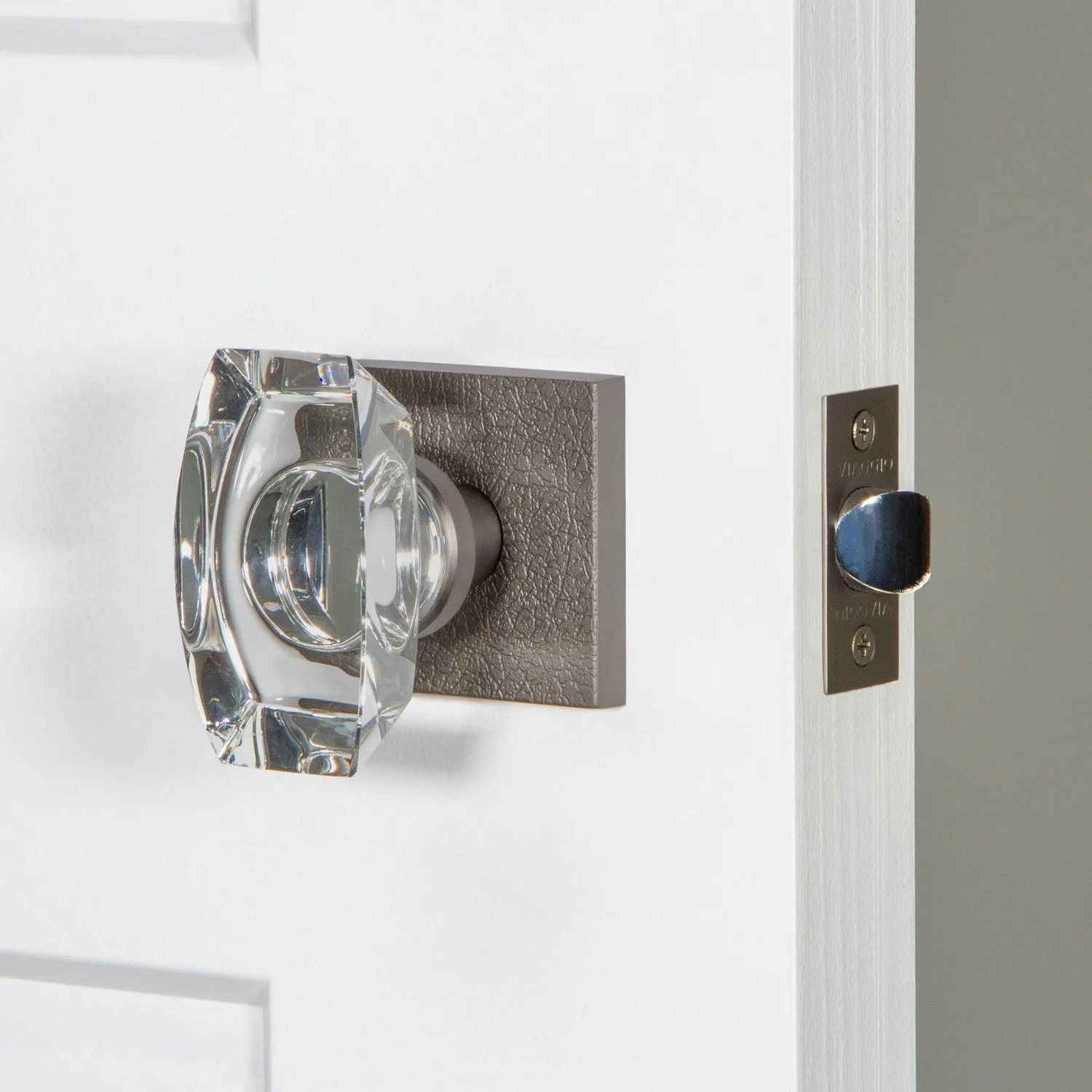 Quadrato Leather Rosette with Stella Crystal Knob in Titanium Gray