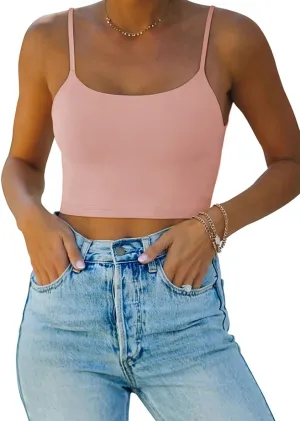 REORIA Women's Sexy Adjustable Spaghetti Strap Double Lined Seamless Camisole Tank Yoga Basic Crop Tops