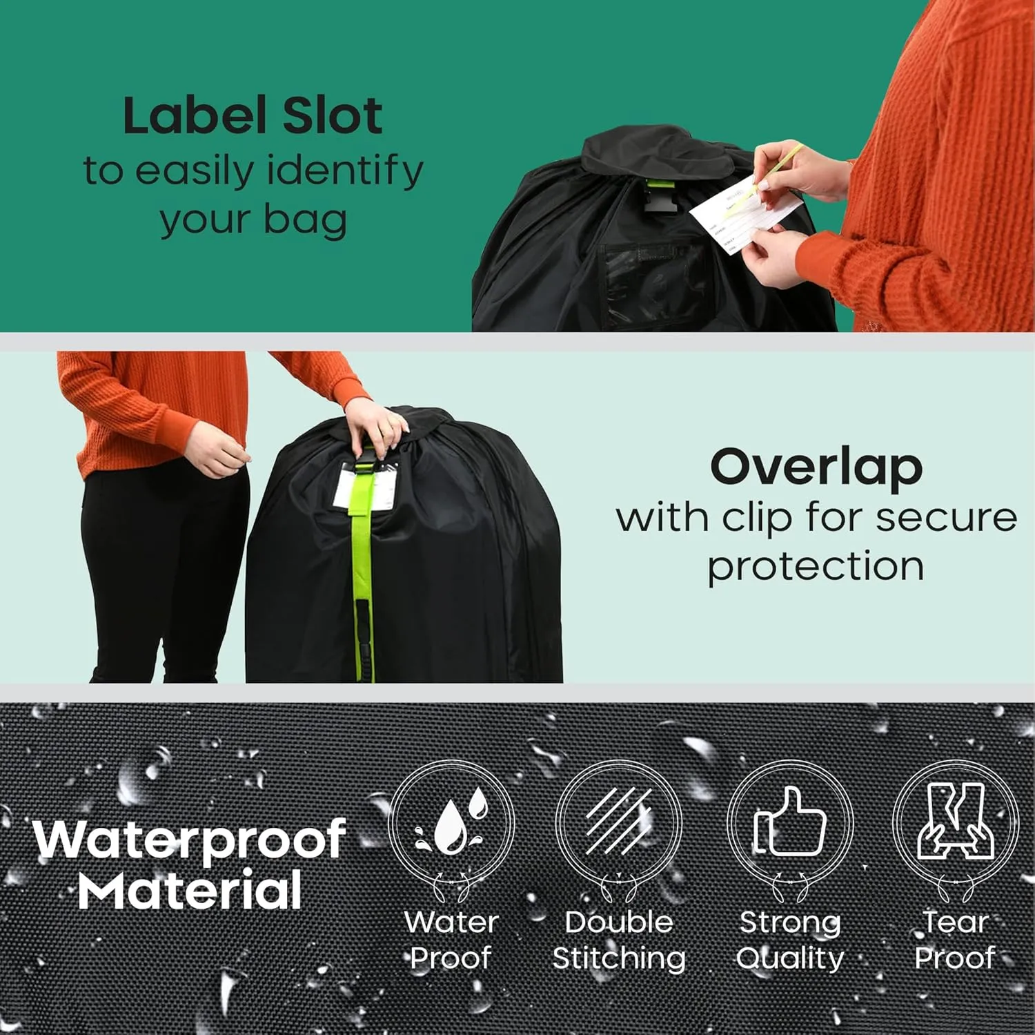 reperkid Large Stroller Bag for Airplane Travel, Black & Green, 47" H x 24" W x 15" D, Fits Most Large, Single, Double, Jogging Strollers  Premium Waterproof Cover, Adjustable Shoulder Straps