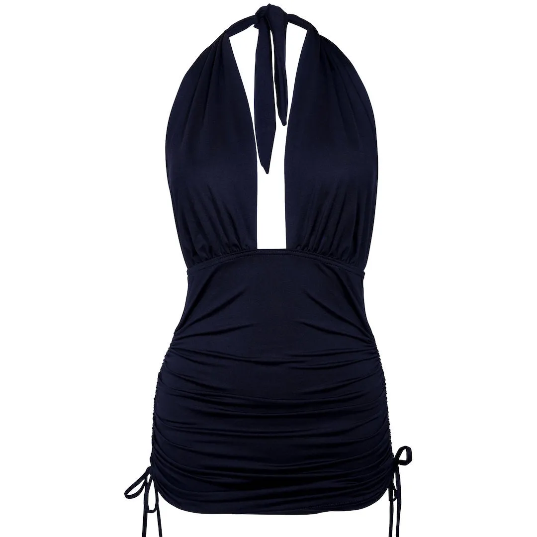 SATIN BLACK SWIMDRESS