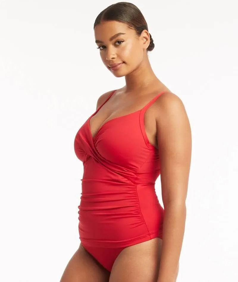 Sea Level Eco Essentials Cross Front DD-E Cup Singlet Top - Red