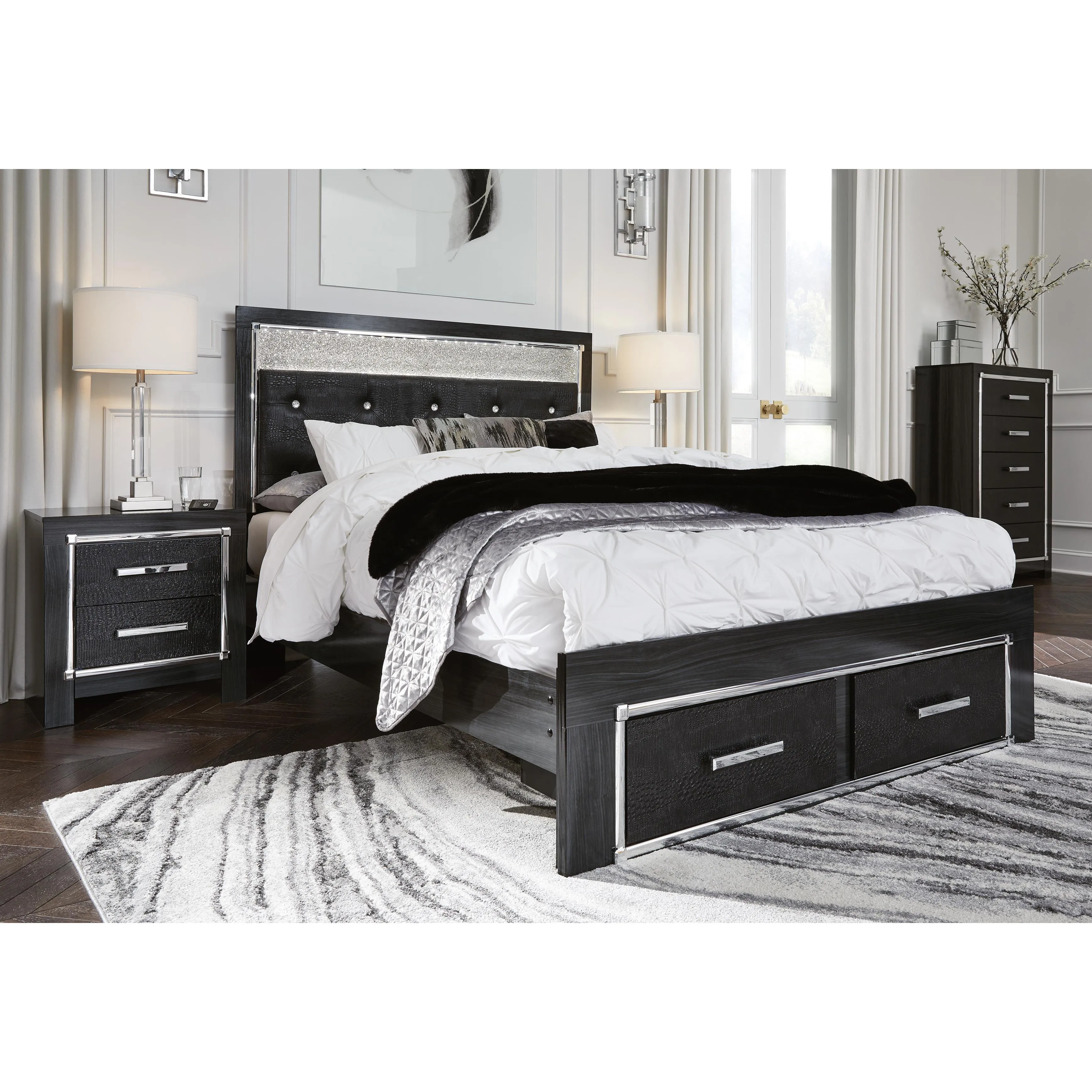 Signature Design by Ashley Kaydell Queen Upholstered Panel Bed with Storage B1420-157/B1420-54S/B1420-95/B100-13