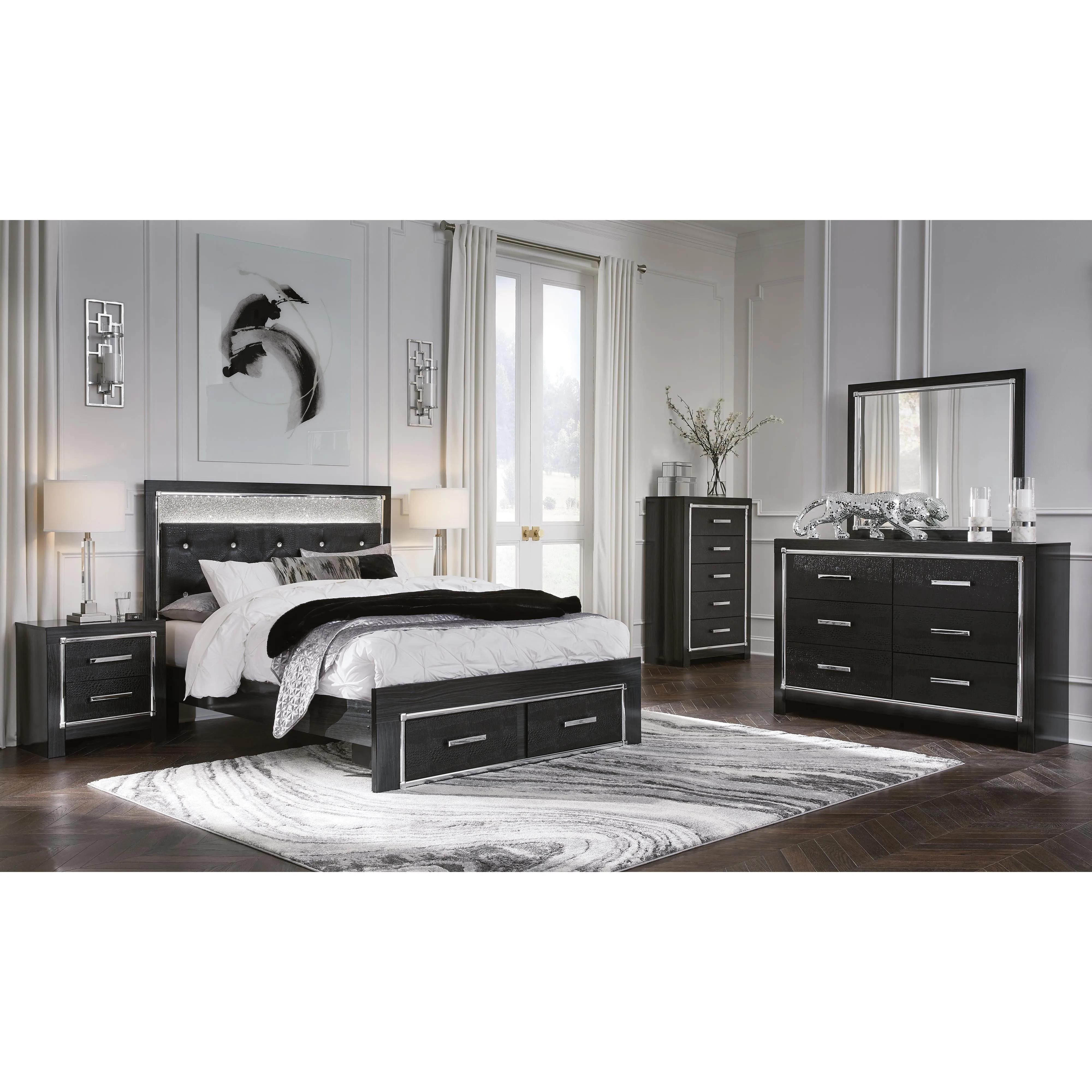 Signature Design by Ashley Kaydell Queen Upholstered Panel Bed with Storage B1420-157/B1420-54S/B1420-95/B100-13