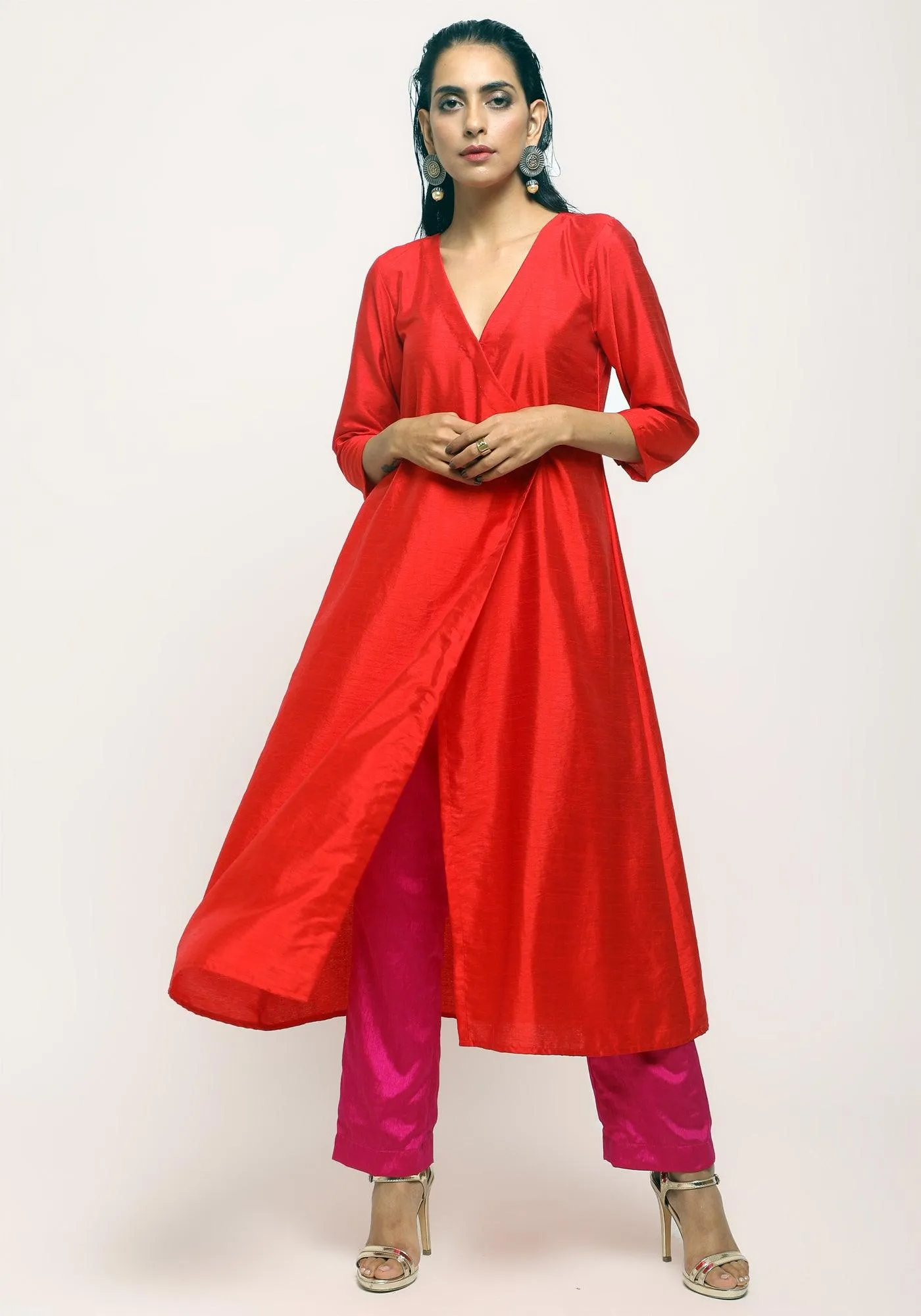 Silk Blend Angrakha-Contrast Pant