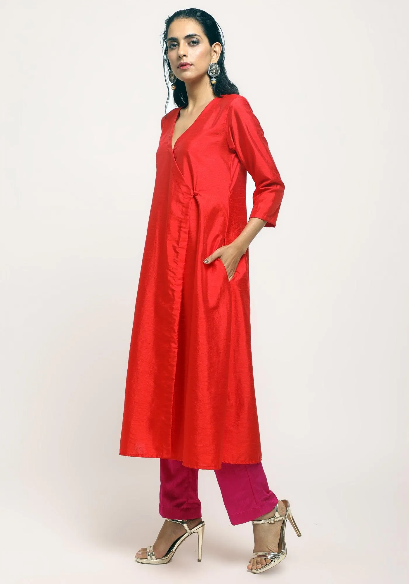 Silk Blend Angrakha-Contrast Pant